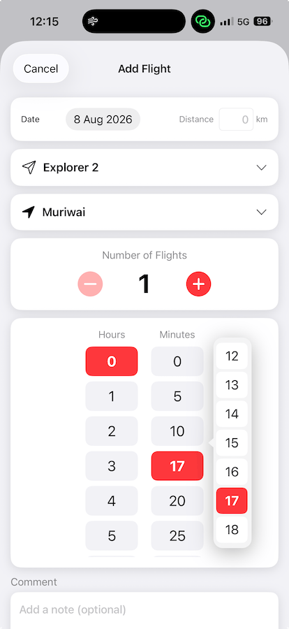 Add flight screen