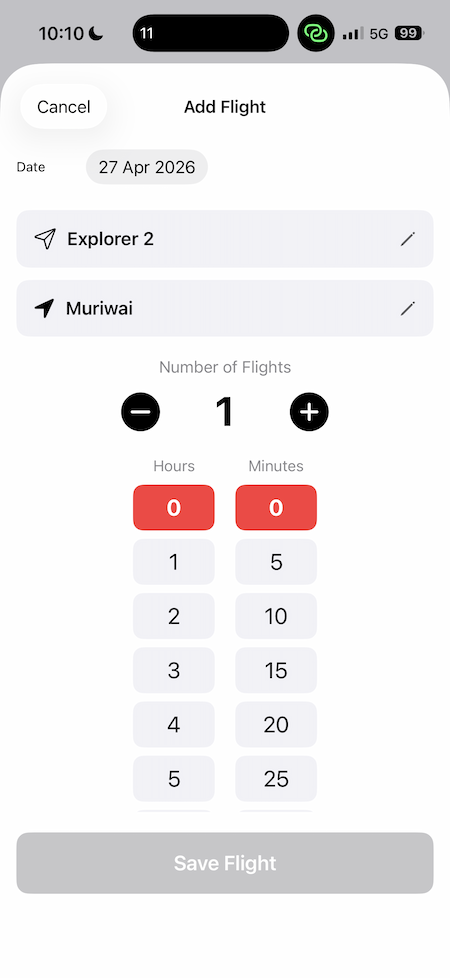 Add Flight screen