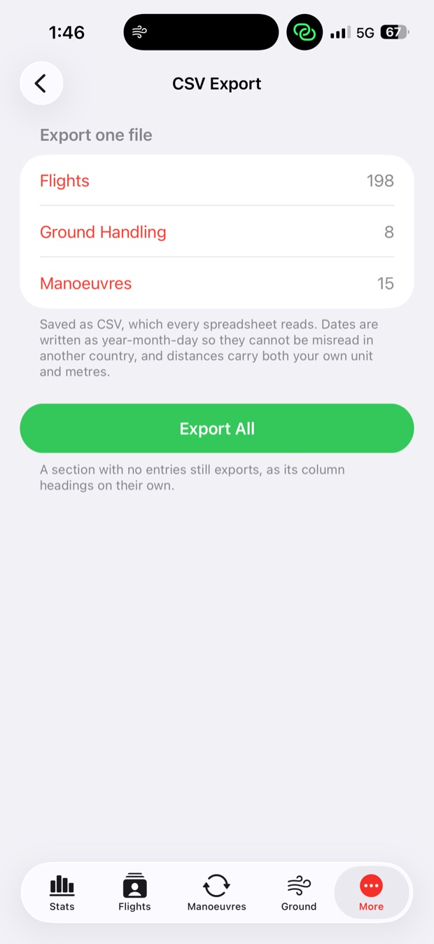 CSV export screen