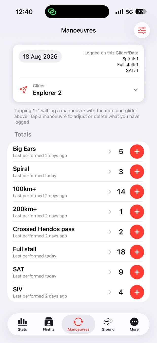 Manoeuvres screen