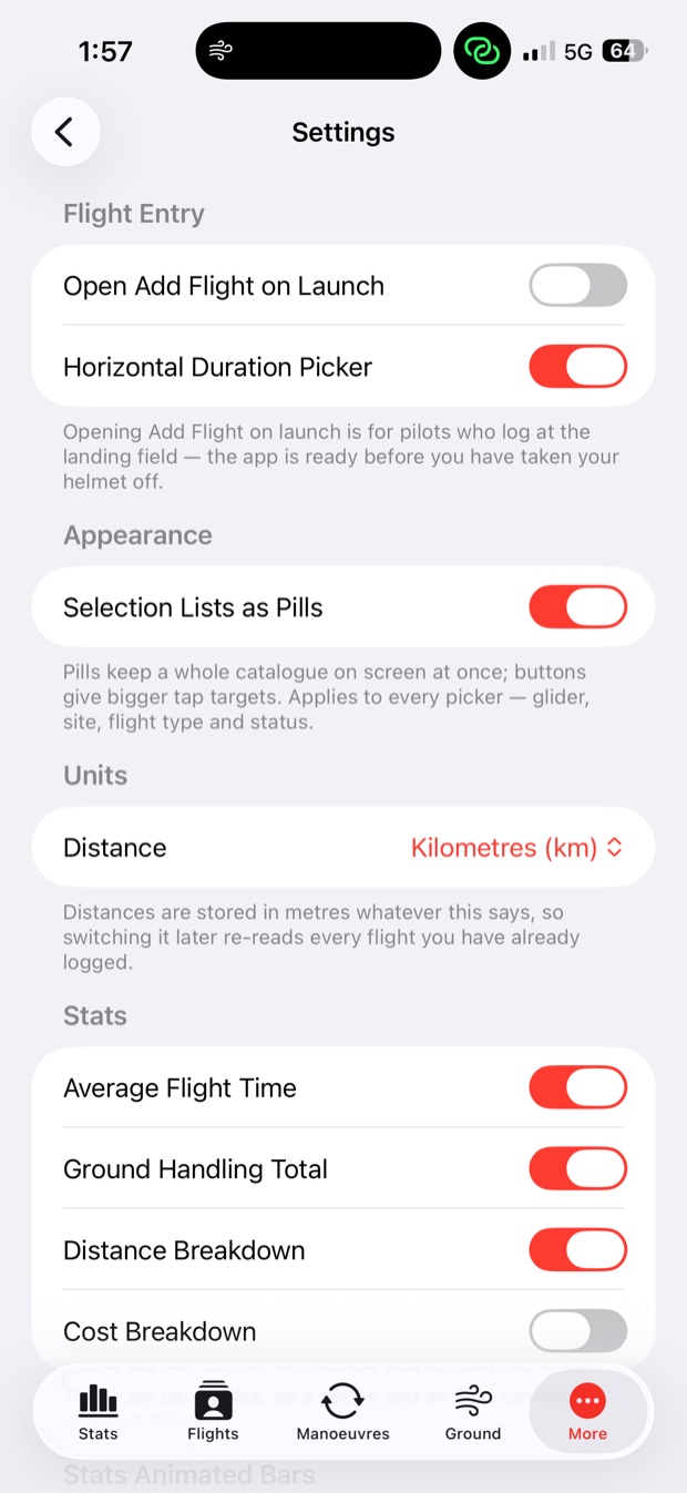 Settings screen