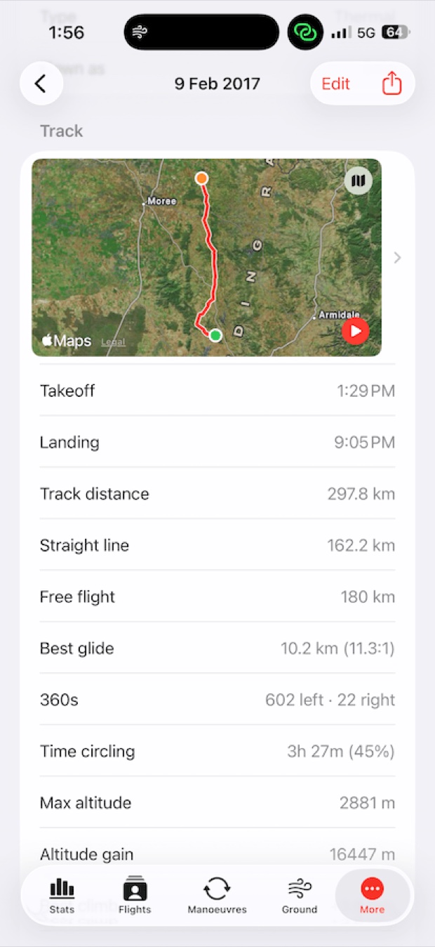 Track log statistics screen